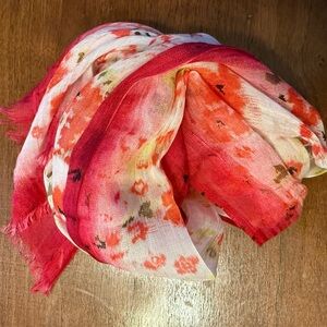 Floral Red and Pink Scarf, 🧣 brand tag missing, linen blend?